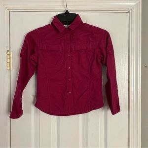 Columbia Girls Omni Dry Snap Front Long Sleeve Shirt Dark Pink Purple Small